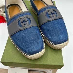 Men’s Gucci interlocking G espadrille’s in blue denim size 9, made in Spain